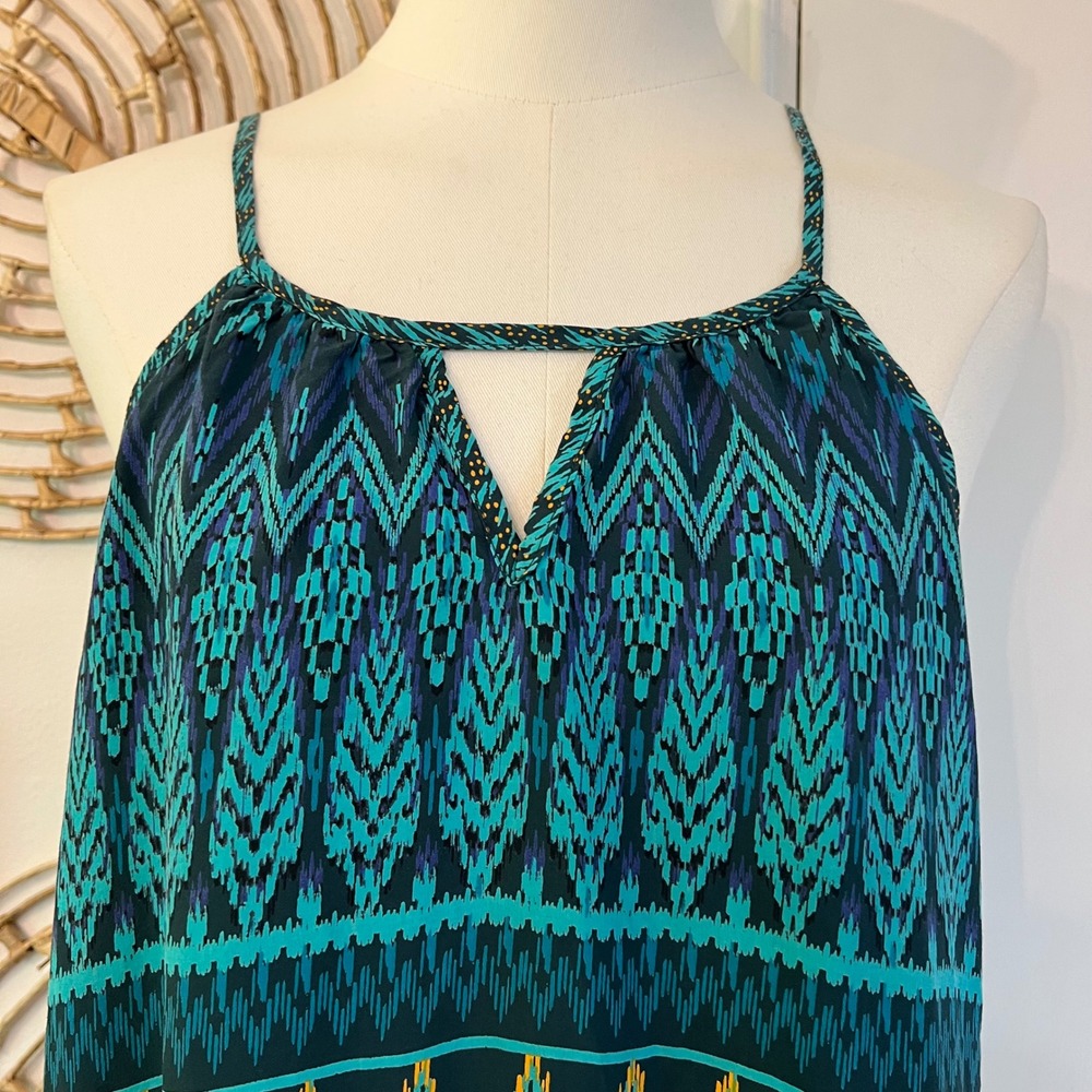 Prana Teal Blue Ikat Print Nari Midi Dress Boho Tribal Halter Viscose Small - Picture 6 of 9